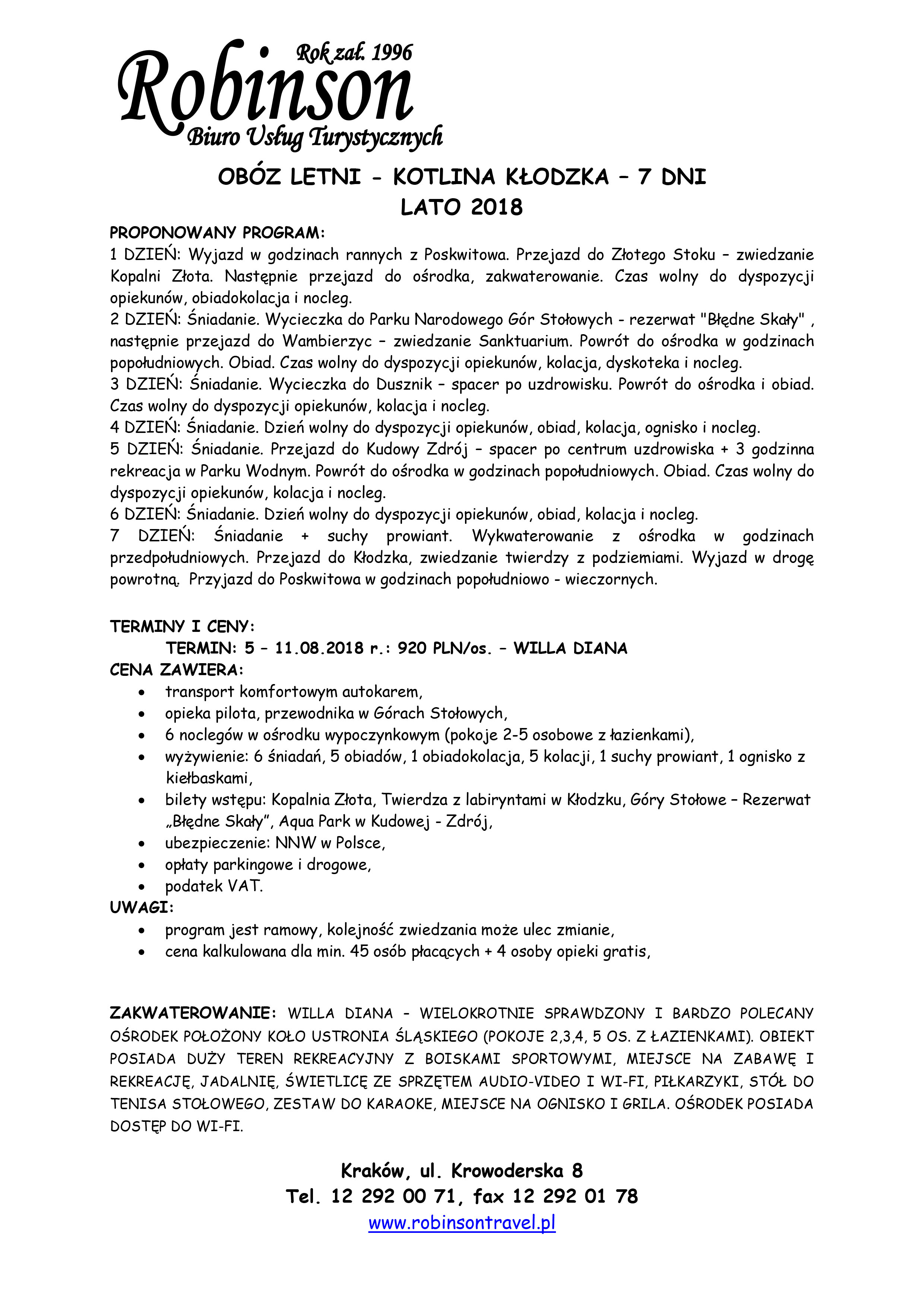 Kotlina Klodzka oboz letni 2018 Poskwitów