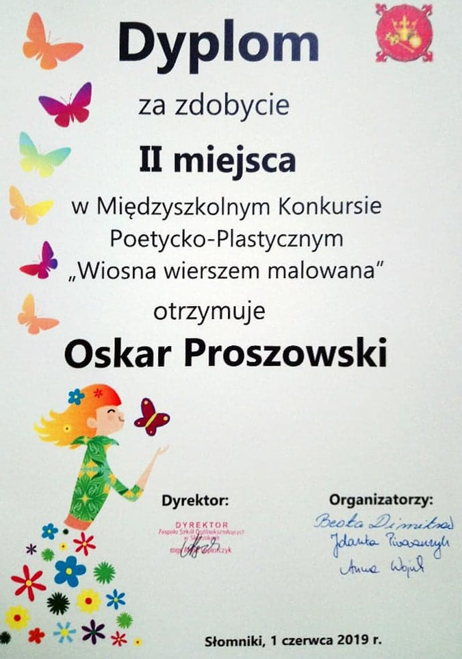 Oskar proszowski dyplom slomniki2019
