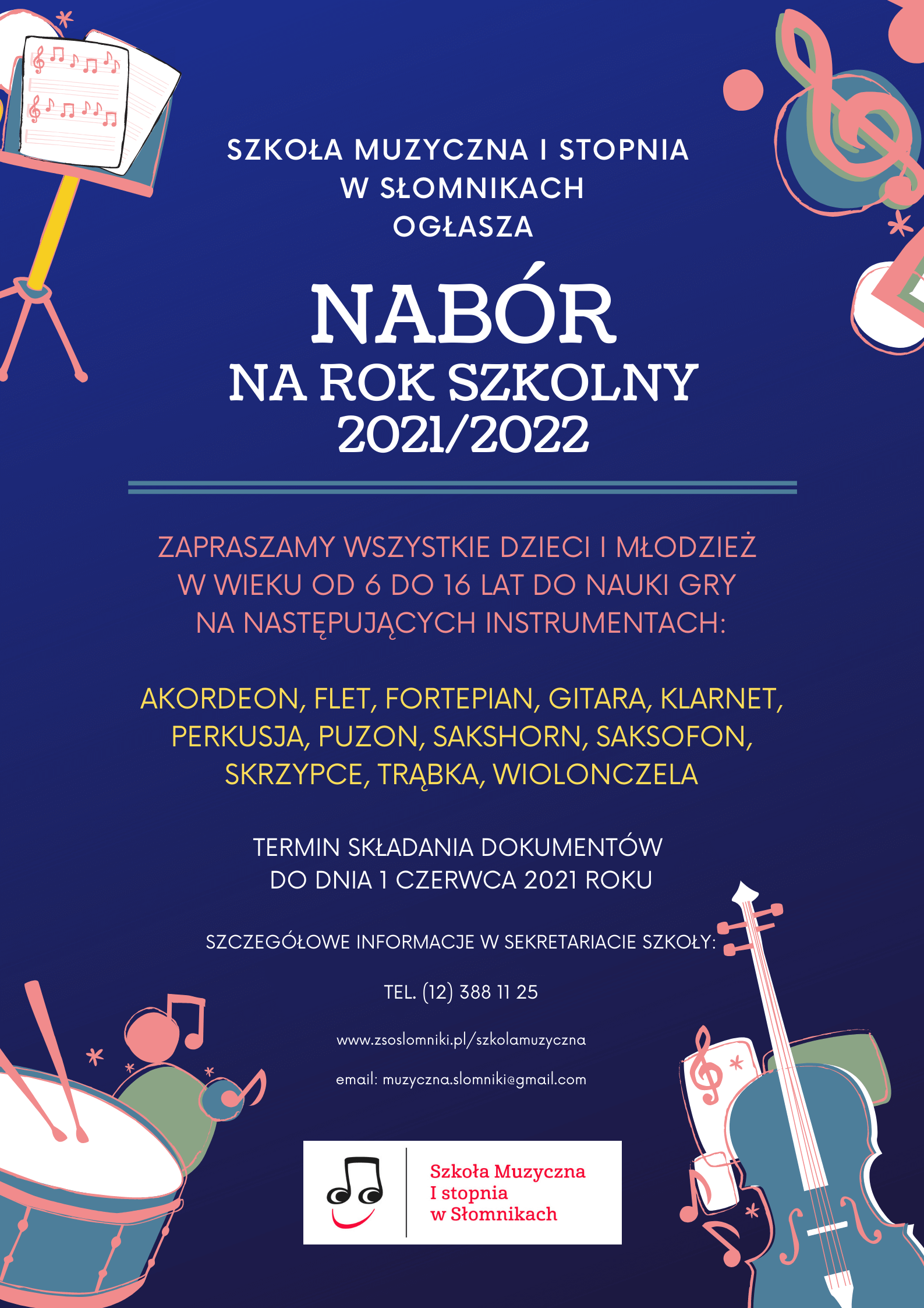 Plakat rekrutacyjny 2021 2022 szkola muzyczna