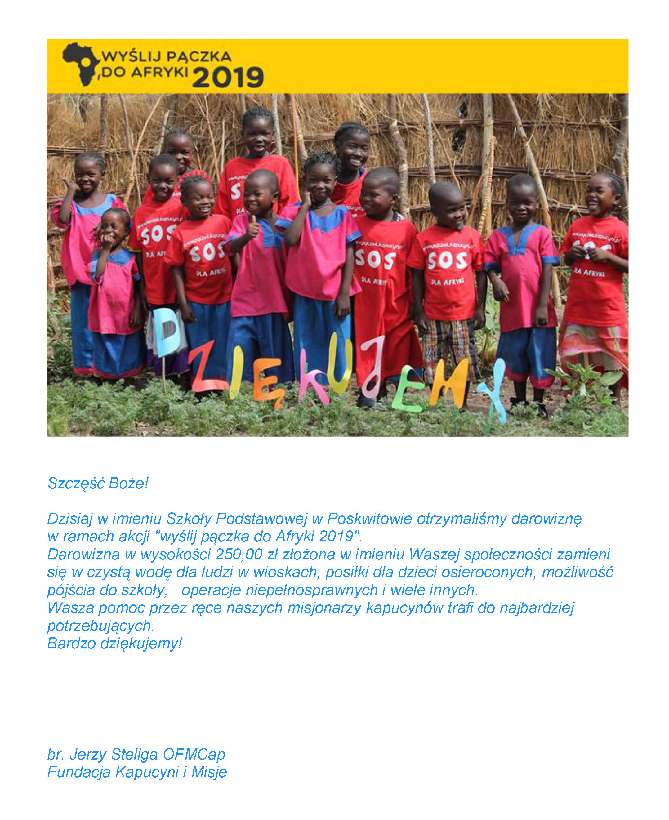 Podziekowanie akcja paczki 2019