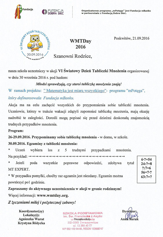 Swiatowy Dzien Tabliczki Mnozenia 2016
