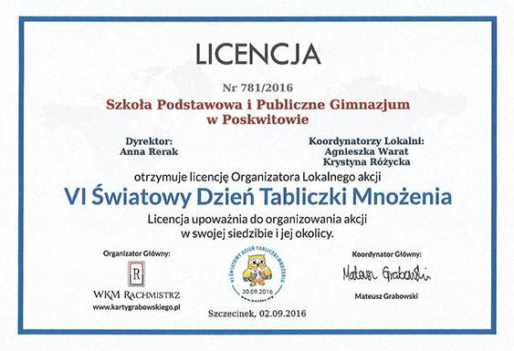 Swiatowy Dzien Tabliczki Mnozenia 2016 licencja