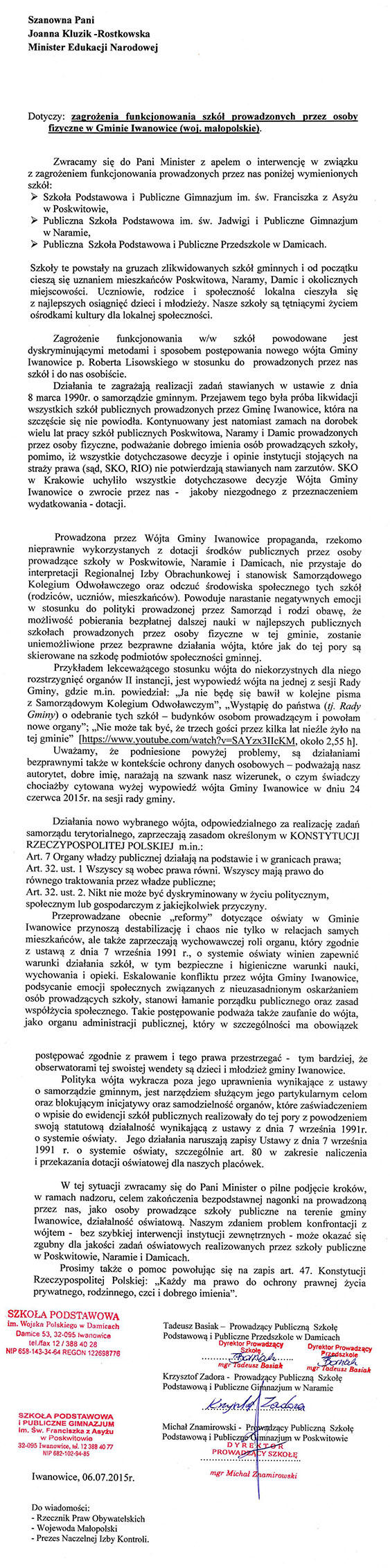 list do minister edukacji